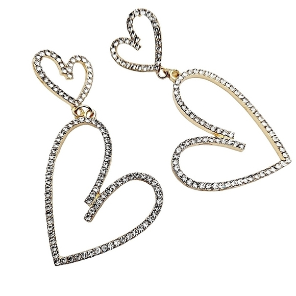 Gold Hoop chunky earrings dangle rhinestone Hearts Romantic statement 💖2/$30 - Picture 11 of 16